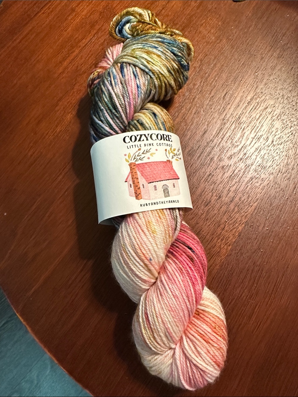 Hand-Dyed Yarn in Pink, Cream, Blue & Yellow
